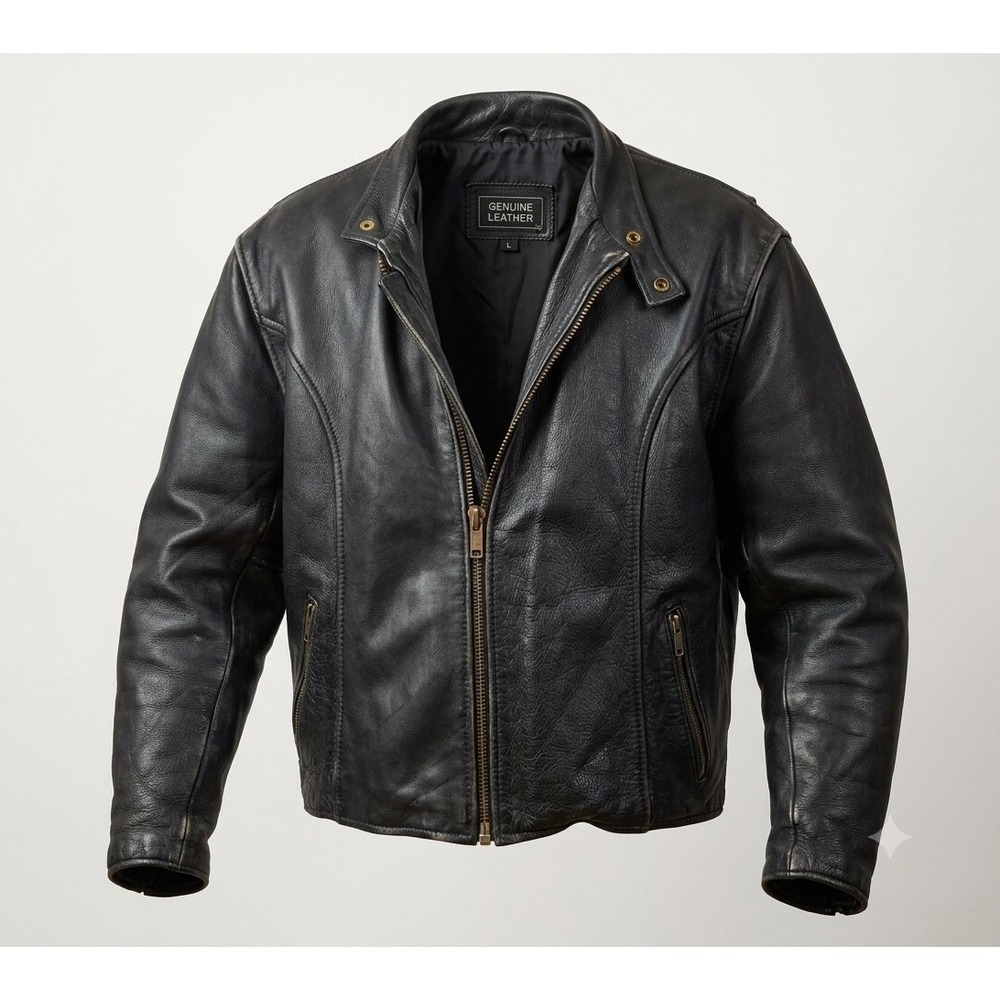 Vintage Men's Black Leather Motorcycle Jacket. No Manufacturer Name. Size XL